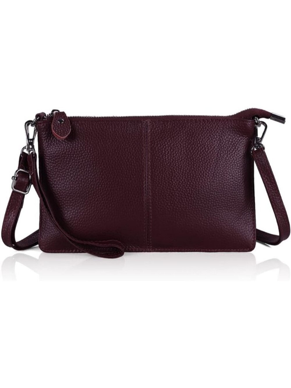 Women's Burgundy Genuine Leather Wristlet Clutch Crossbody Bag RFID Wallet